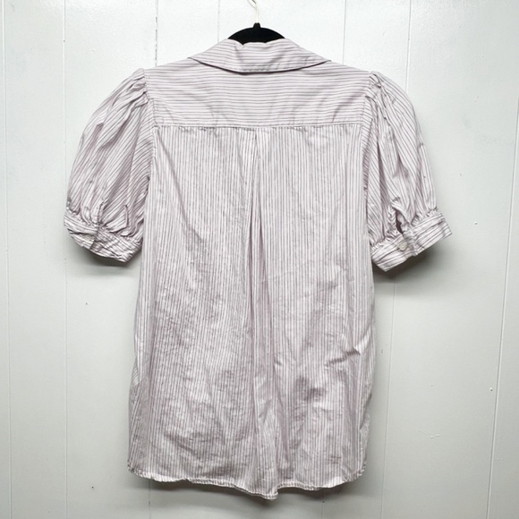 Something Navy Women's Button Down Striped Pink Short Sleeve Shirt Size Small - Picture 6 of 10